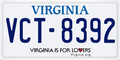 VA license plate VCT8392