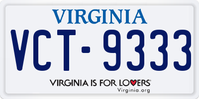 VA license plate VCT9333