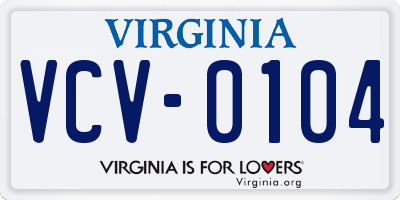 VA license plate VCV0104