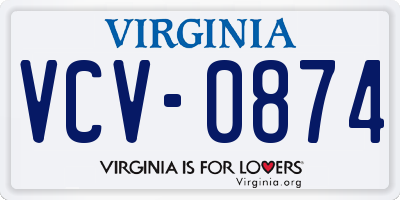 VA license plate VCV0874