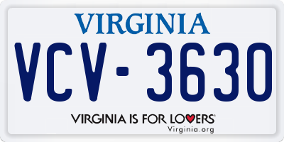 VA license plate VCV3630