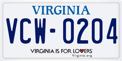 VA license plate VCW0204