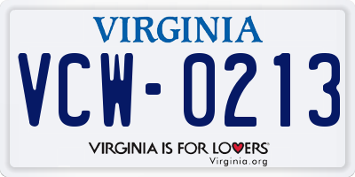 VA license plate VCW0213