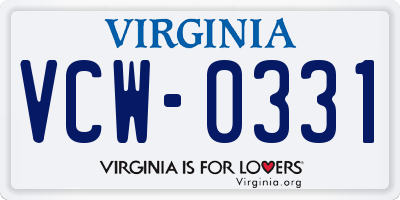 VA license plate VCW0331
