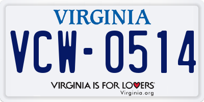 VA license plate VCW0514
