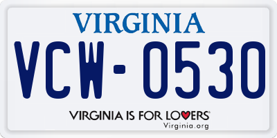 VA license plate VCW0530