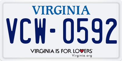 VA license plate VCW0592