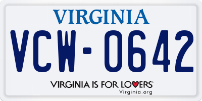 VA license plate VCW0642