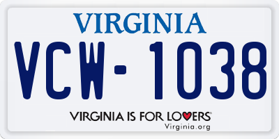 VA license plate VCW1038
