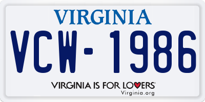VA license plate VCW1986