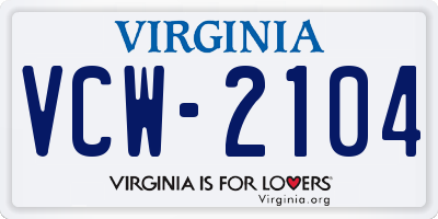 VA license plate VCW2104