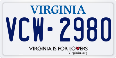 VA license plate VCW2980