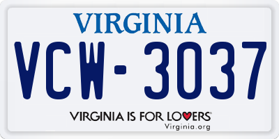 VA license plate VCW3037