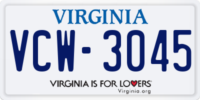 VA license plate VCW3045