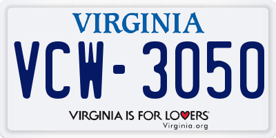 VA license plate VCW3050