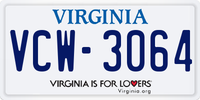 VA license plate VCW3064