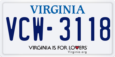 VA license plate VCW3118
