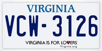VA license plate VCW3126