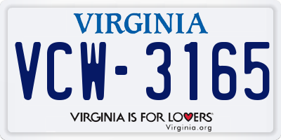 VA license plate VCW3165