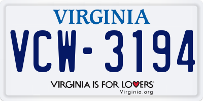VA license plate VCW3194