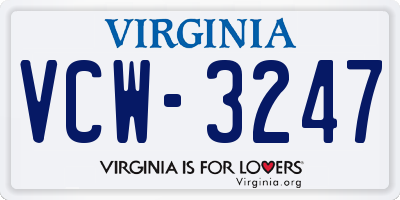 VA license plate VCW3247