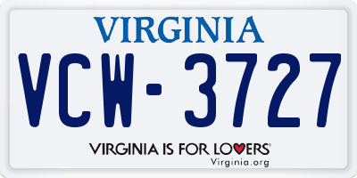 VA license plate VCW3727