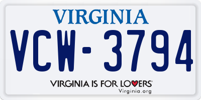 VA license plate VCW3794