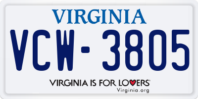 VA license plate VCW3805