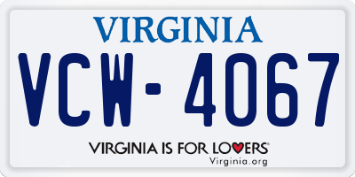 VA license plate VCW4067