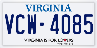 VA license plate VCW4085