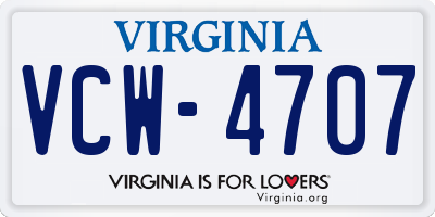 VA license plate VCW4707