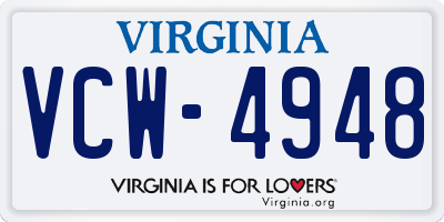 VA license plate VCW4948