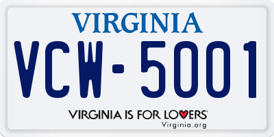 VA license plate VCW5001