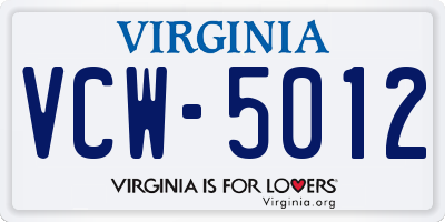 VA license plate VCW5012