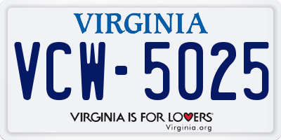VA license plate VCW5025
