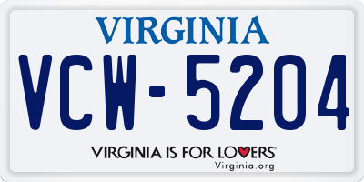 VA license plate VCW5204