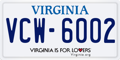 VA license plate VCW6002