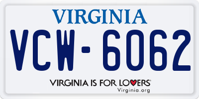 VA license plate VCW6062