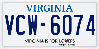 VA license plate VCW6074