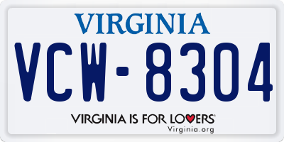 VA license plate VCW8304