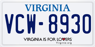 VA license plate VCW8930