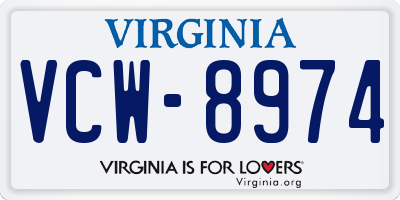 VA license plate VCW8974