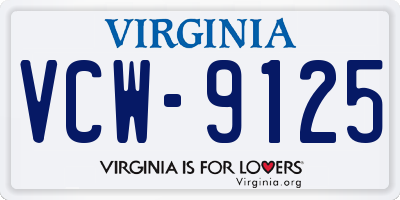 VA license plate VCW9125