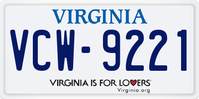 VA license plate VCW9221