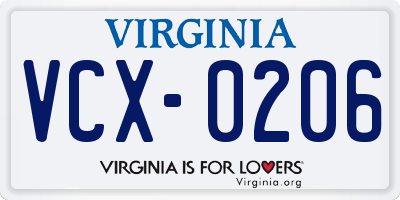 VA license plate VCX0206