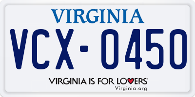 VA license plate VCX0450
