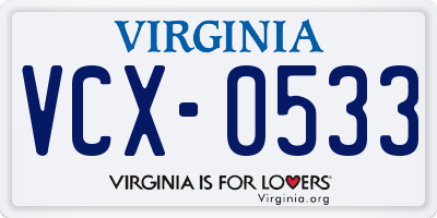 VA license plate VCX0533