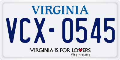 VA license plate VCX0545