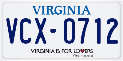VA license plate VCX0712