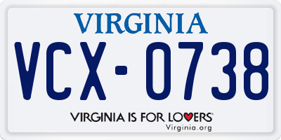 VA license plate VCX0738
